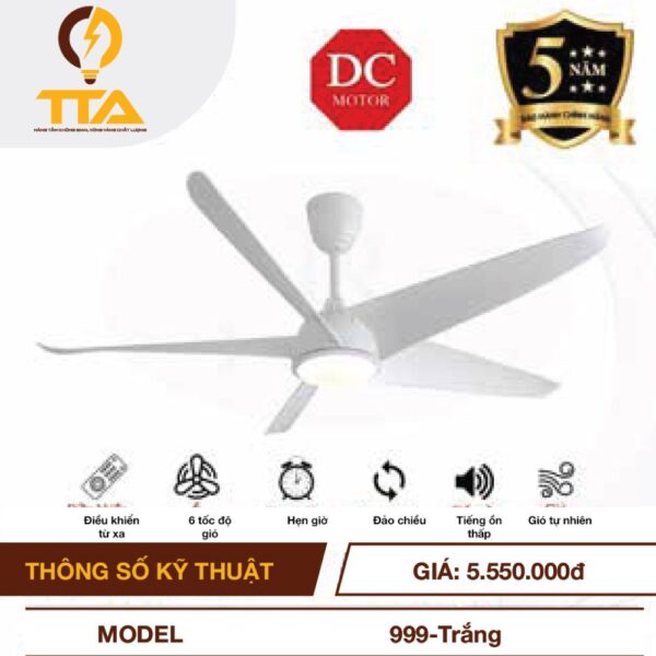 Quạt trần 5 cánh trang trí - Trắng